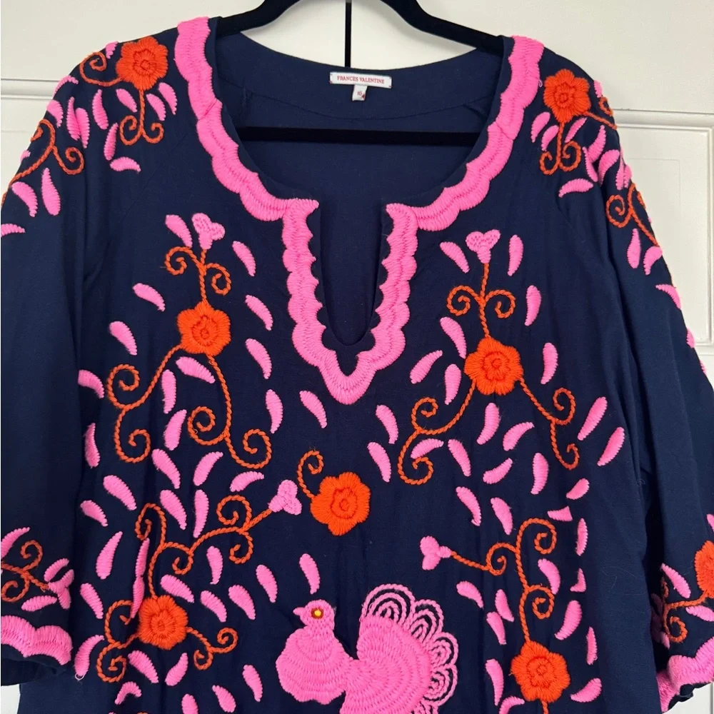 Frances Valentine Navy maxi dress with Pink and red Embroidery- worn once. - Picture 2 of 6